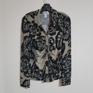 Joseph Ribkoff Black and Cream Floral Button-Up Shirt